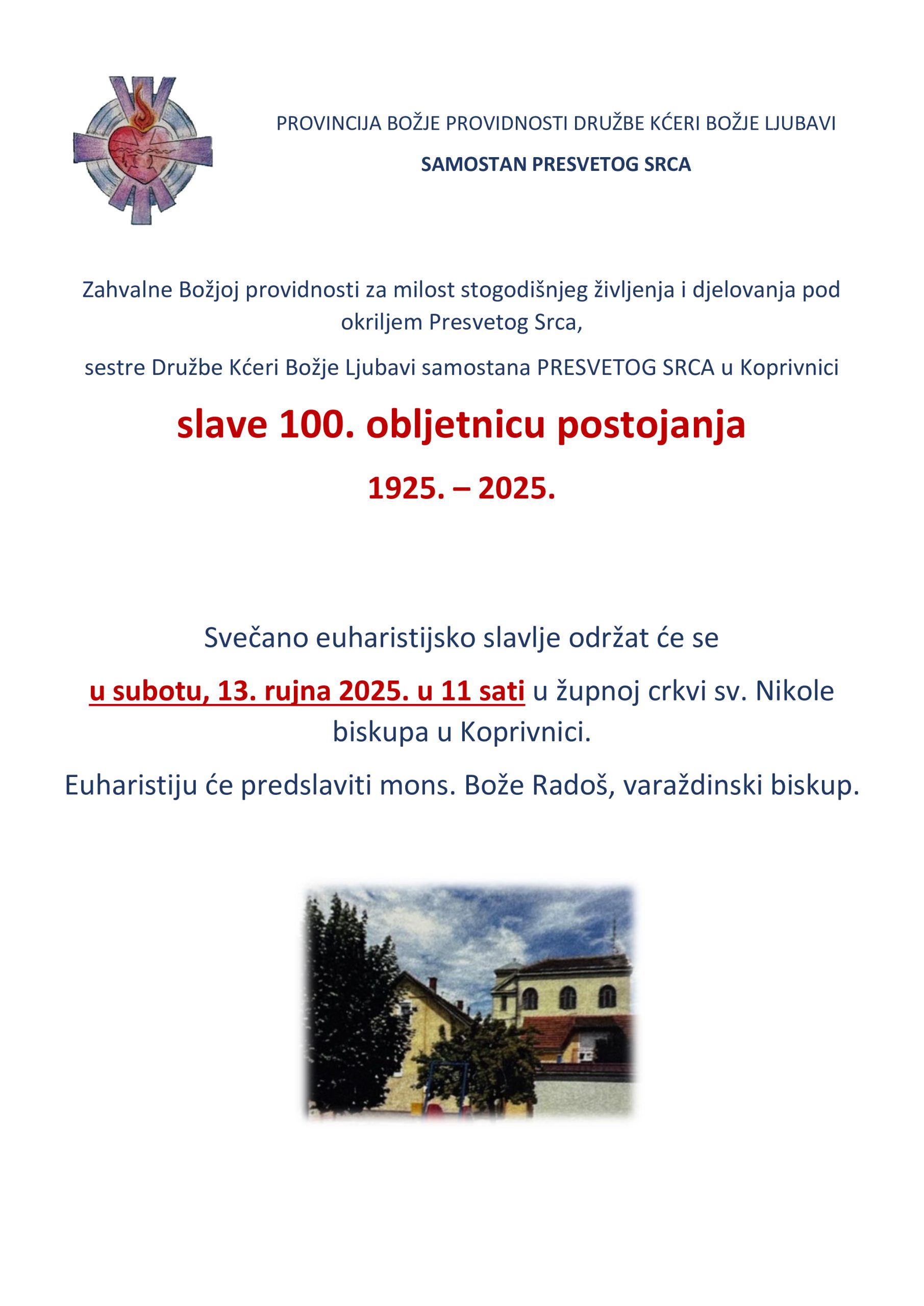 Read more about the article Proslava 100-te obljetnice časnih sestara Kćeri Božje Ljubavi u Koprivnici